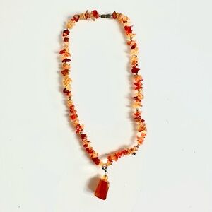 Raw Carnelian Crystal Chip Necklace | Red Carnelian Crystal Jewellery